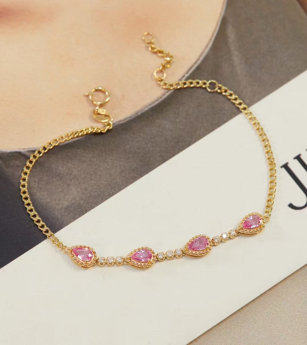 18k金鑽石粉藍寶手鍊