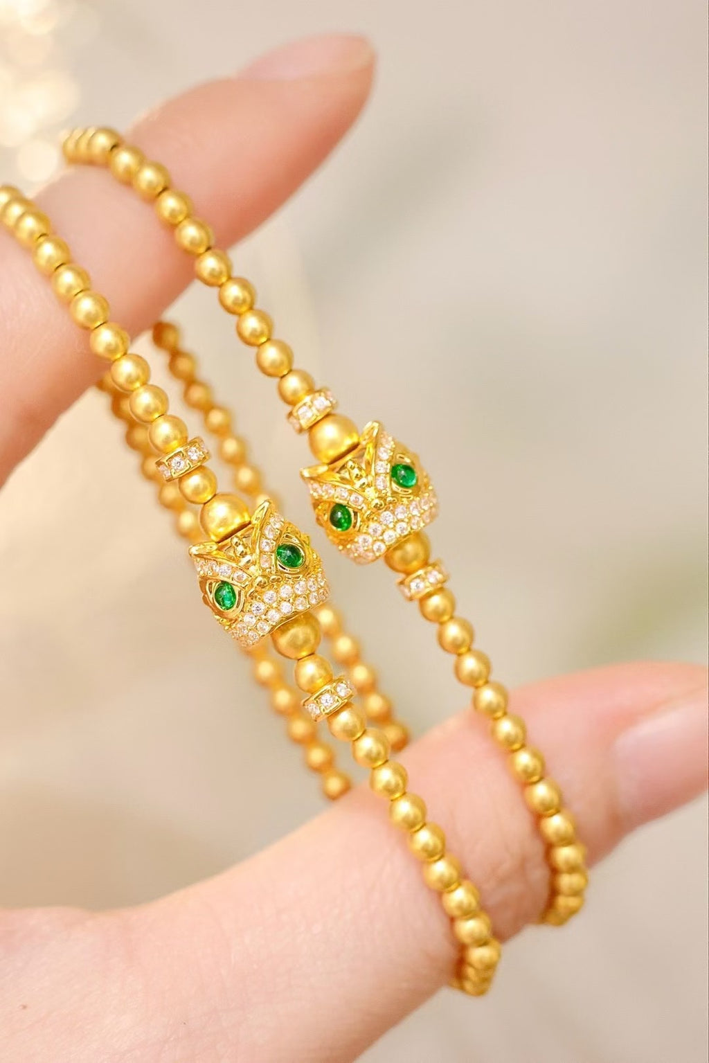 18k綠寶莫桑鑽舞獅手鏈