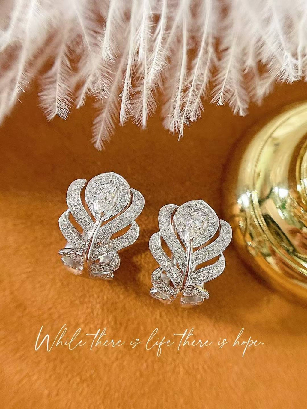 18K鑲天然鑽石羽翼耳環