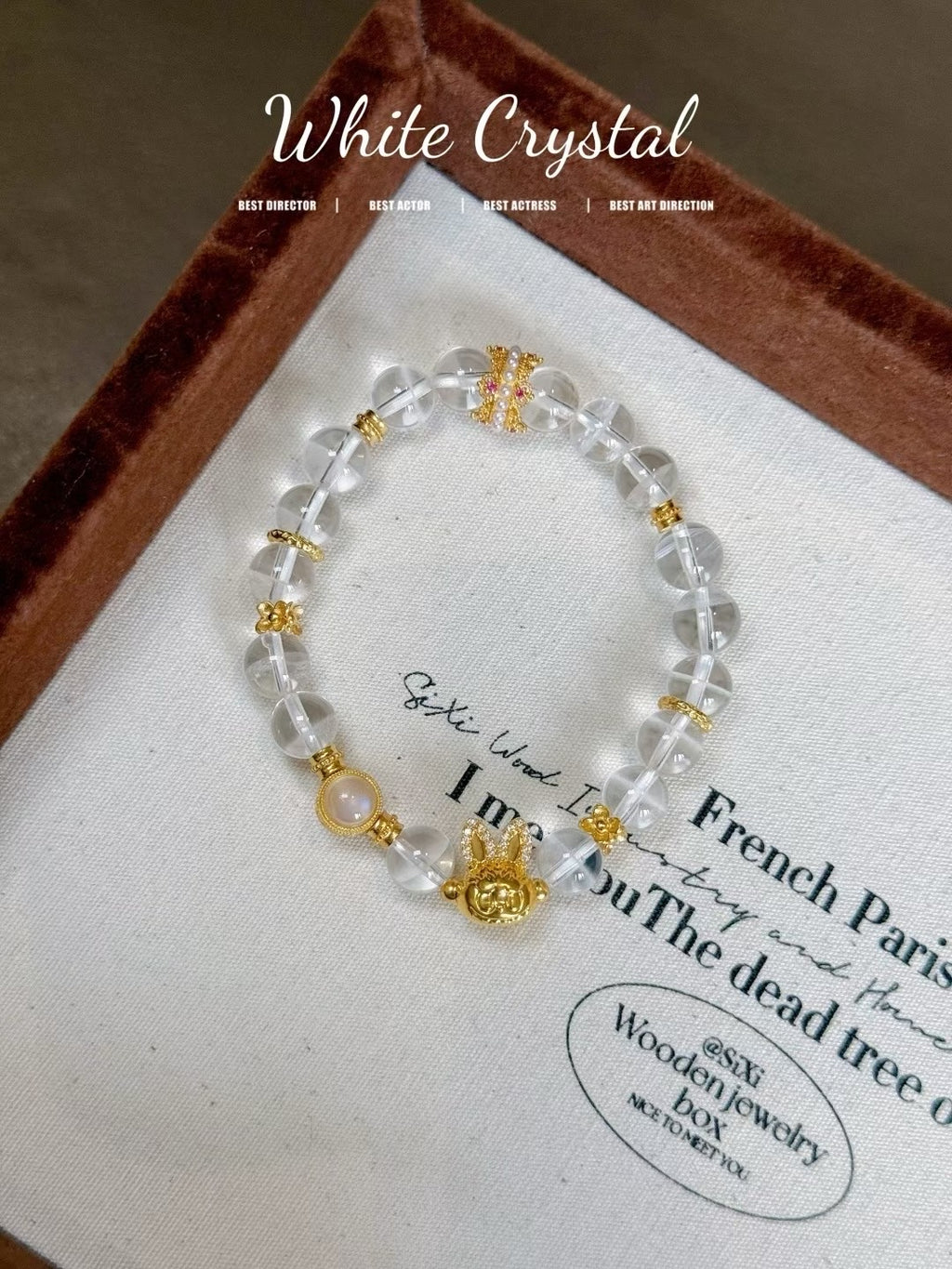 足金點鑽Labubu白水晶手串