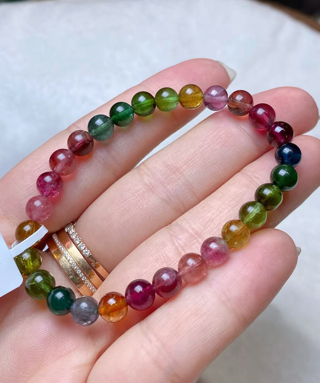 天然碧璽6.5mm圓珠手鏈