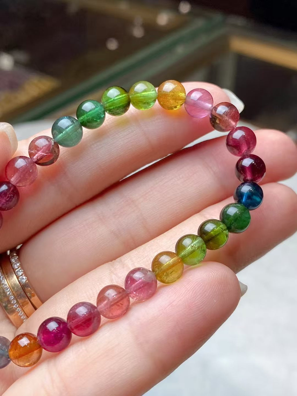 天然碧璽6.5mm圓珠手鏈