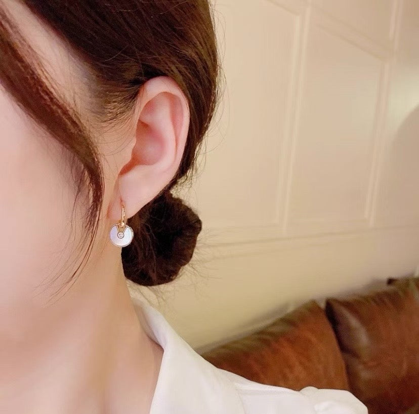 18k金鑽石白貝母耳環