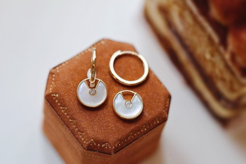 18k金鑽石白貝母耳環