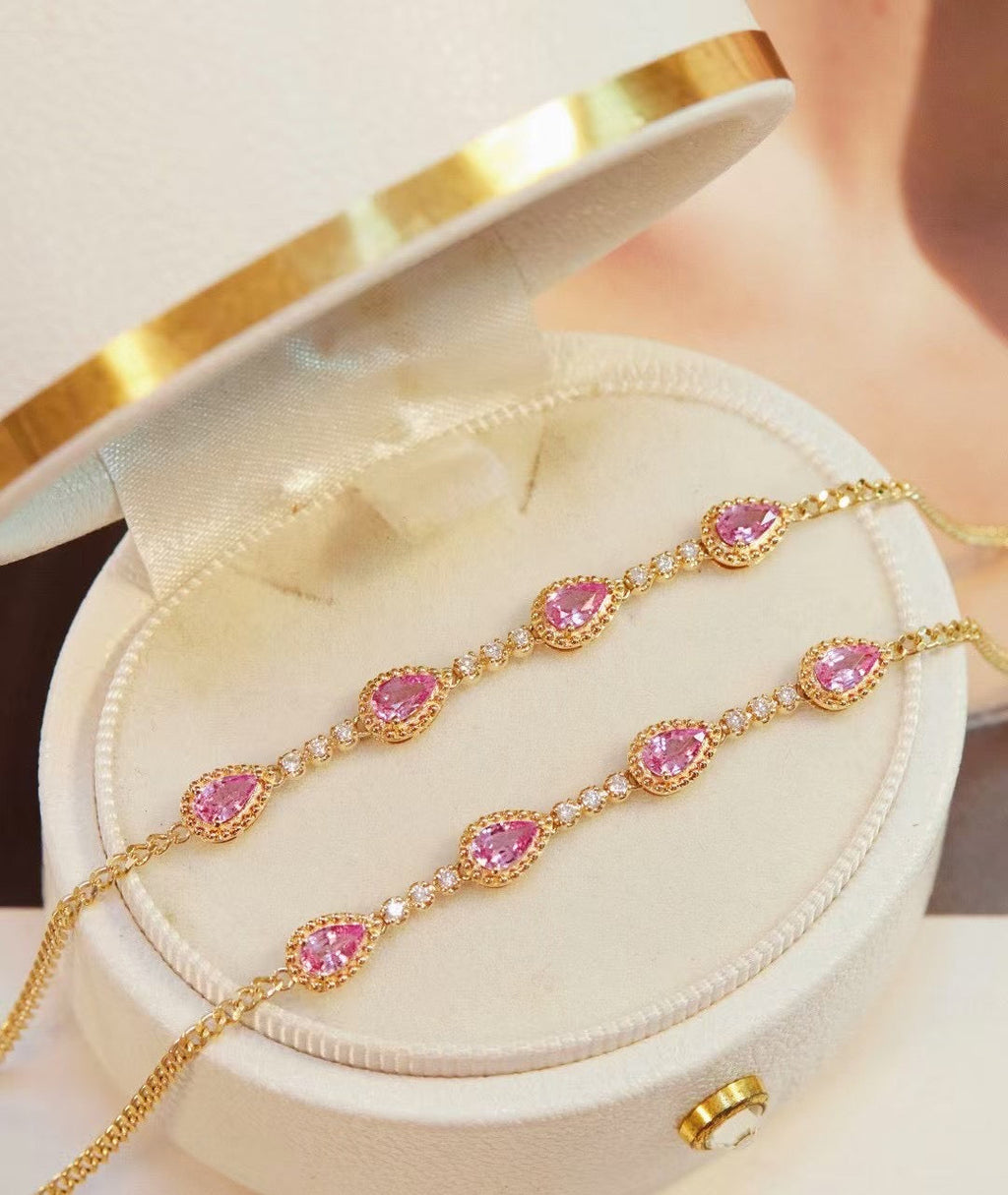 18k金鑽石粉藍寶手鍊