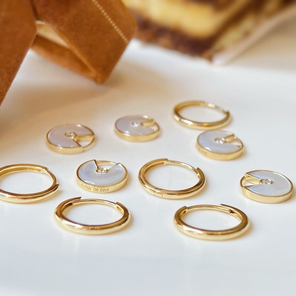 18k金鑽石白貝母耳環