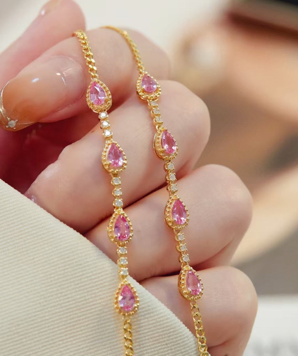 18k金鑽石粉藍寶手鍊