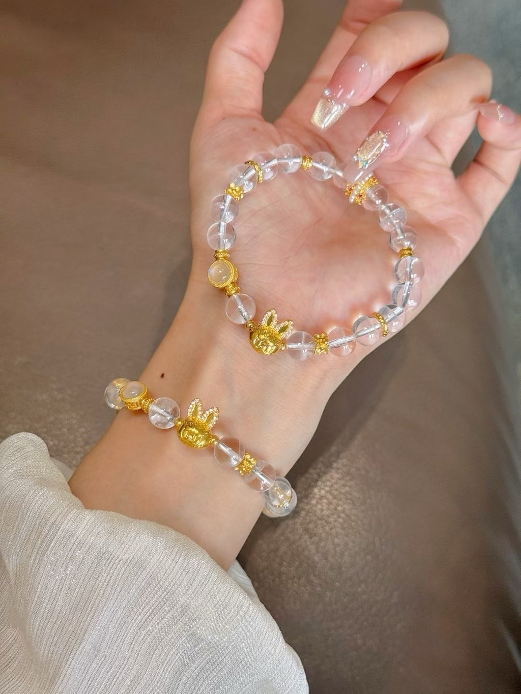 足金點鑽Labubu白水晶手串