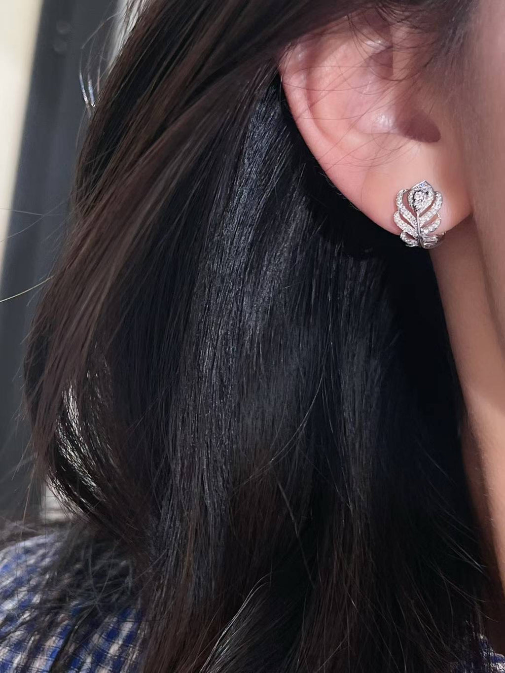 18K鑲天然鑽石羽翼耳環