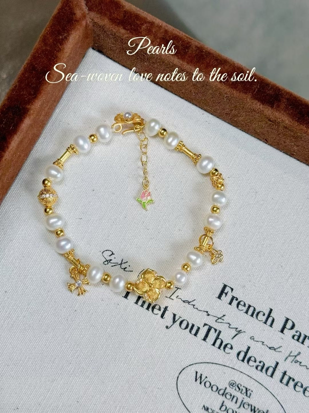 足金點鑽紫荊花珍珠手鏈