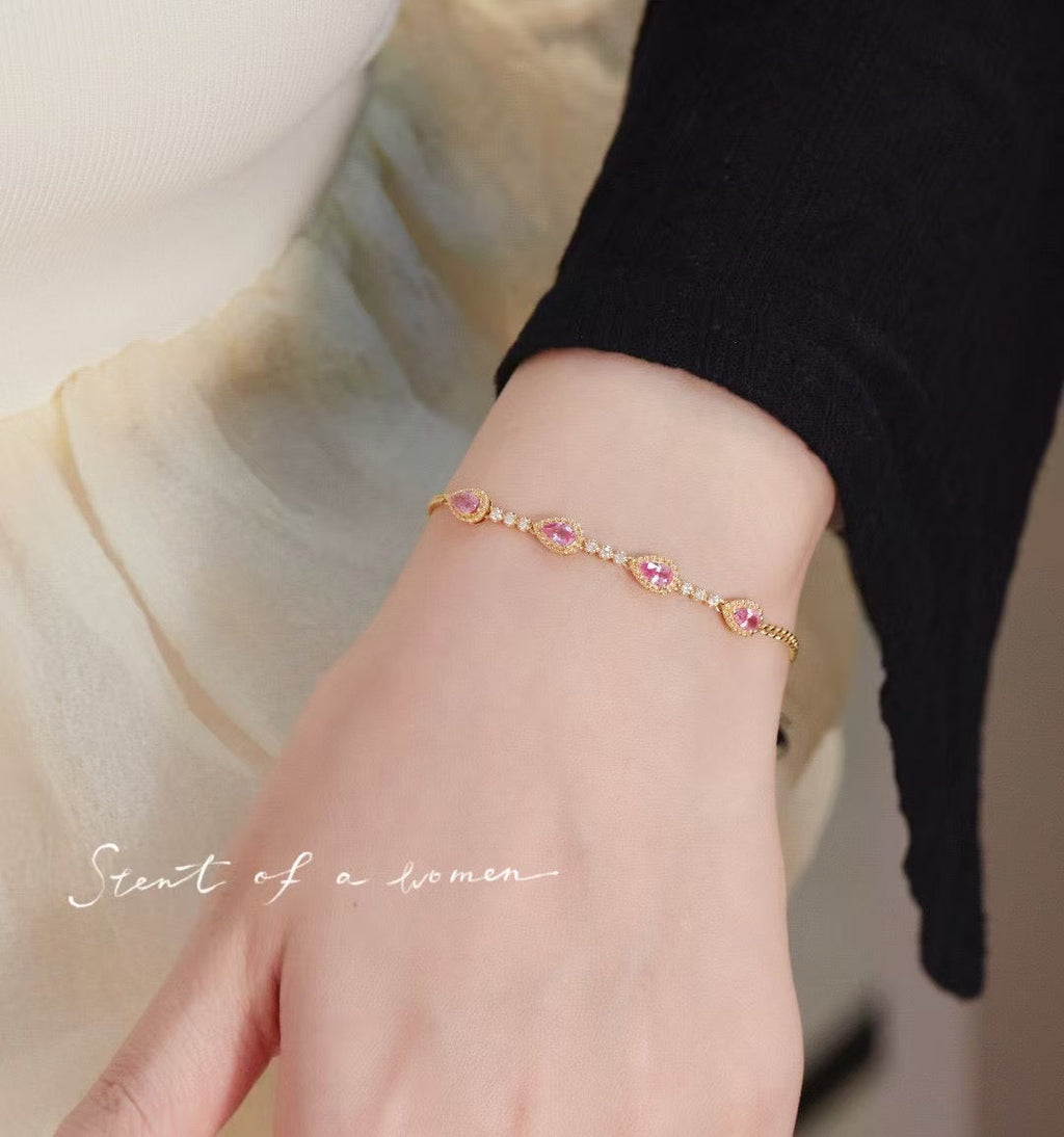 18k金鑽石粉藍寶手鍊