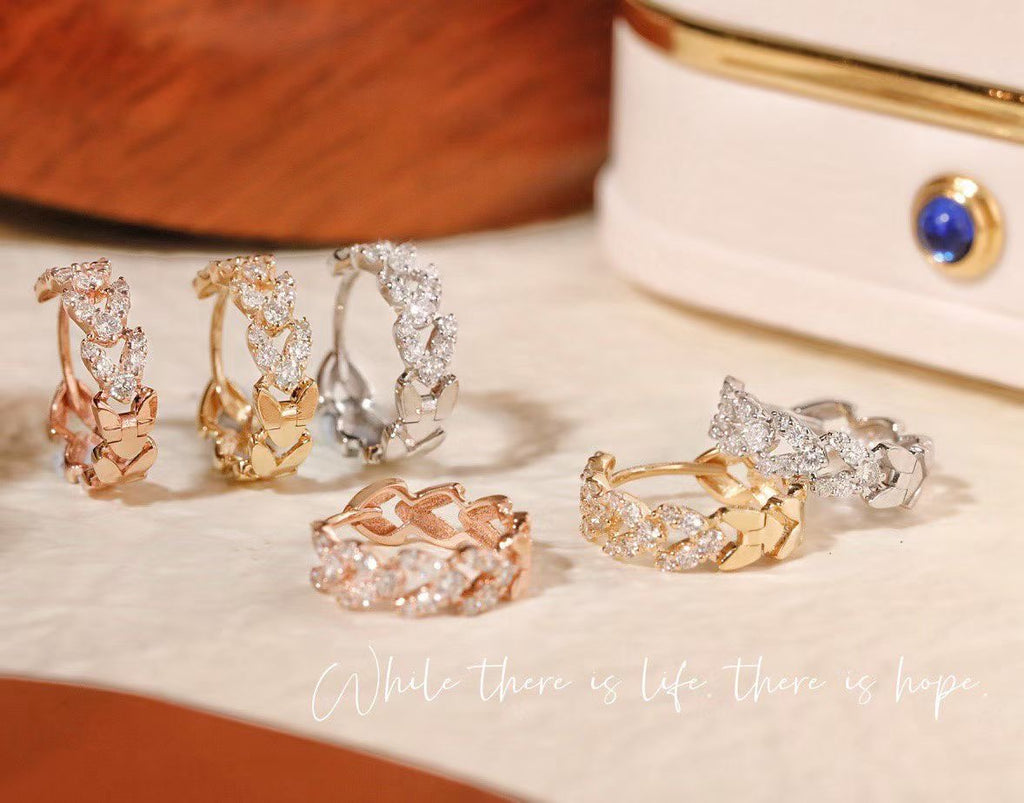 18K麥穗鑽石耳環