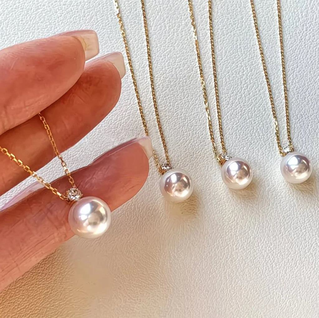 18K金鑽石日本akoya海水珍珠吊墜王妃款頸鏈