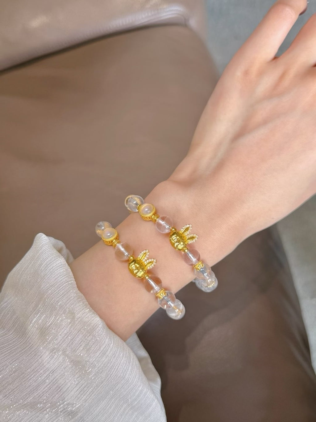 足金點鑽Labubu白水晶手串