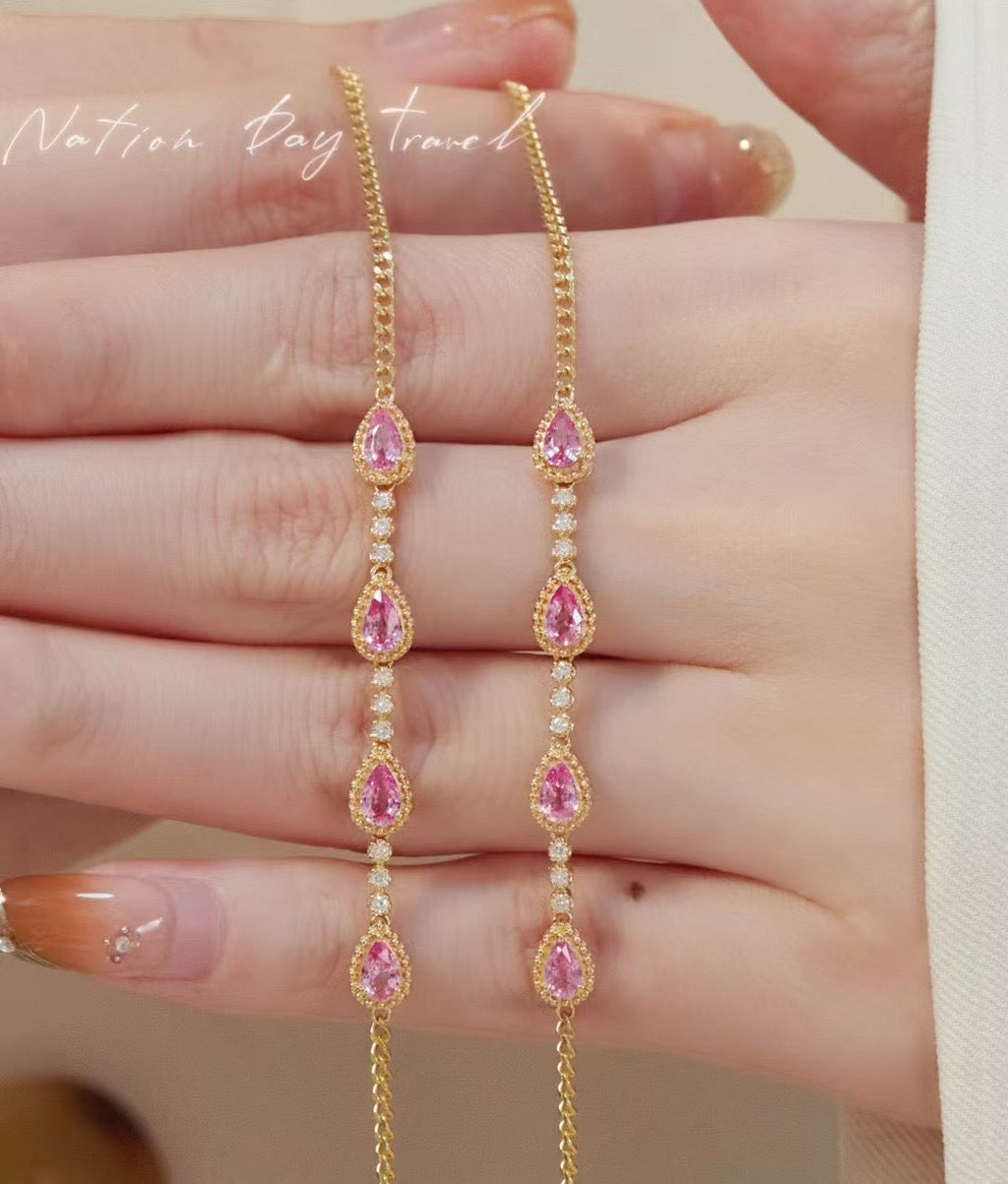 18k金鑽石粉藍寶手鍊