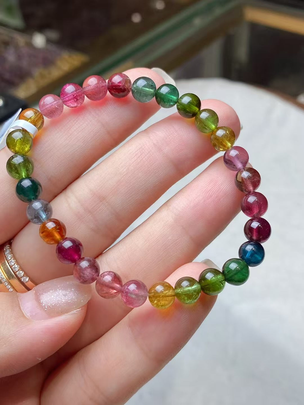 天然碧璽6.5mm圓珠手鏈