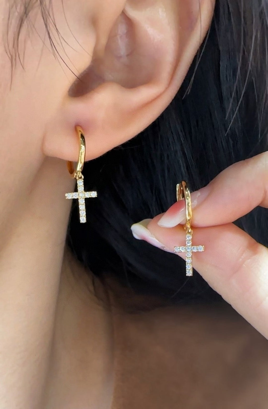 18k金十字架耳環