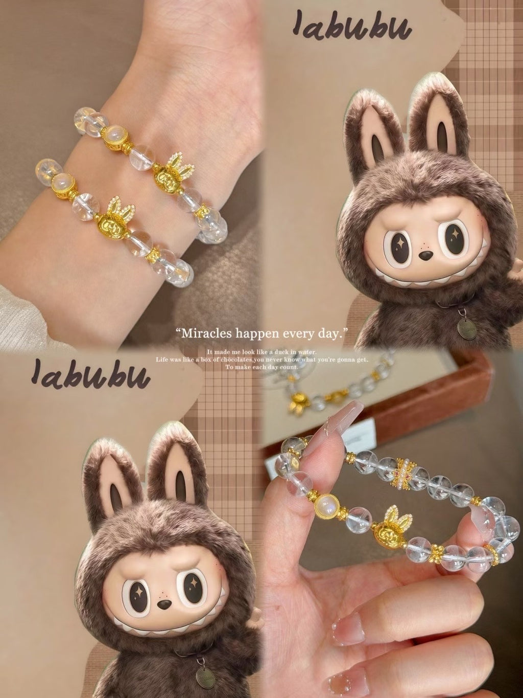足金點鑽Labubu白水晶手串
