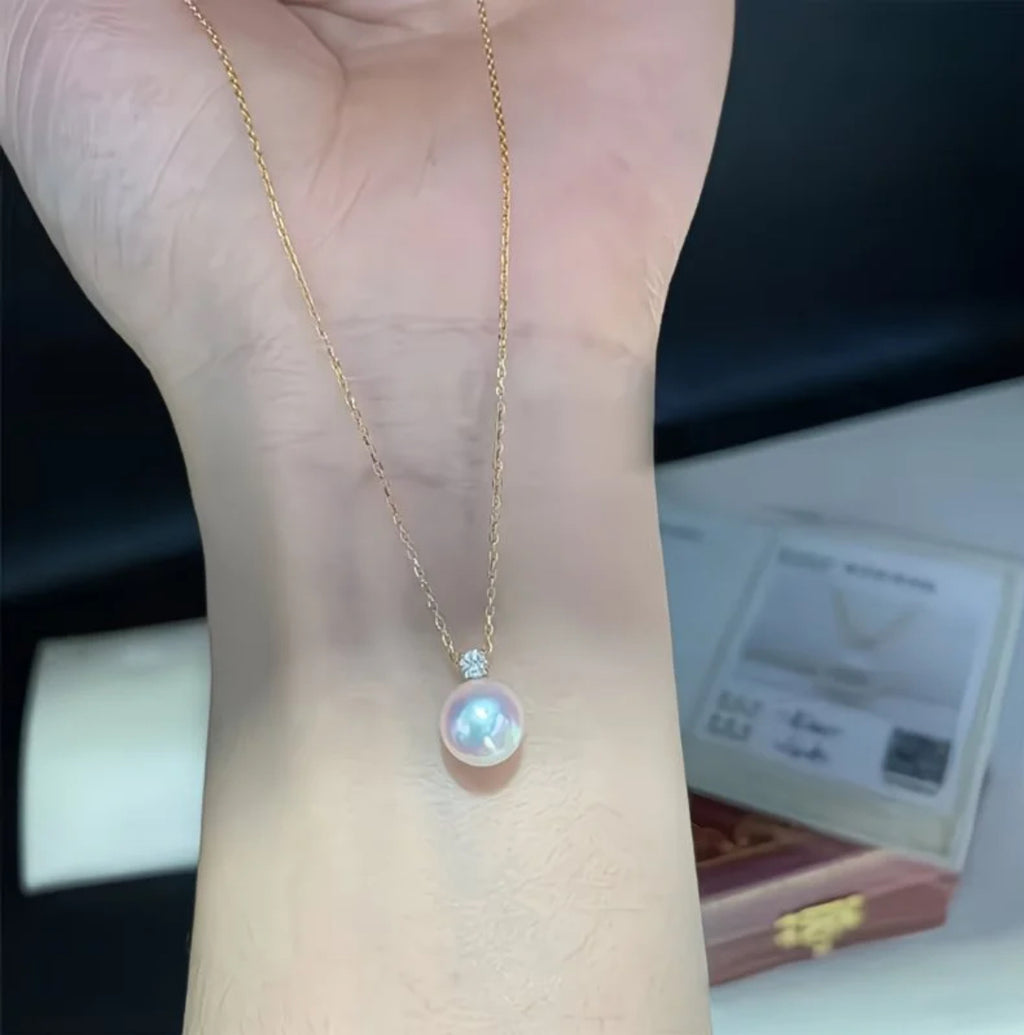 18K金鑽石日本akoya海水珍珠吊墜王妃款頸鏈