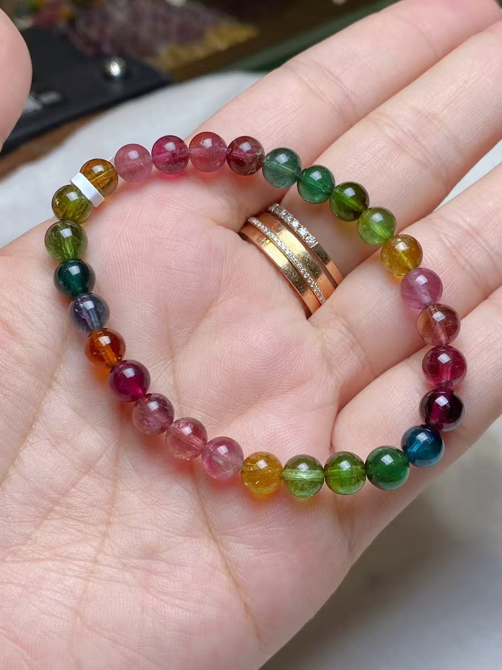 天然碧璽6.5mm圓珠手鏈