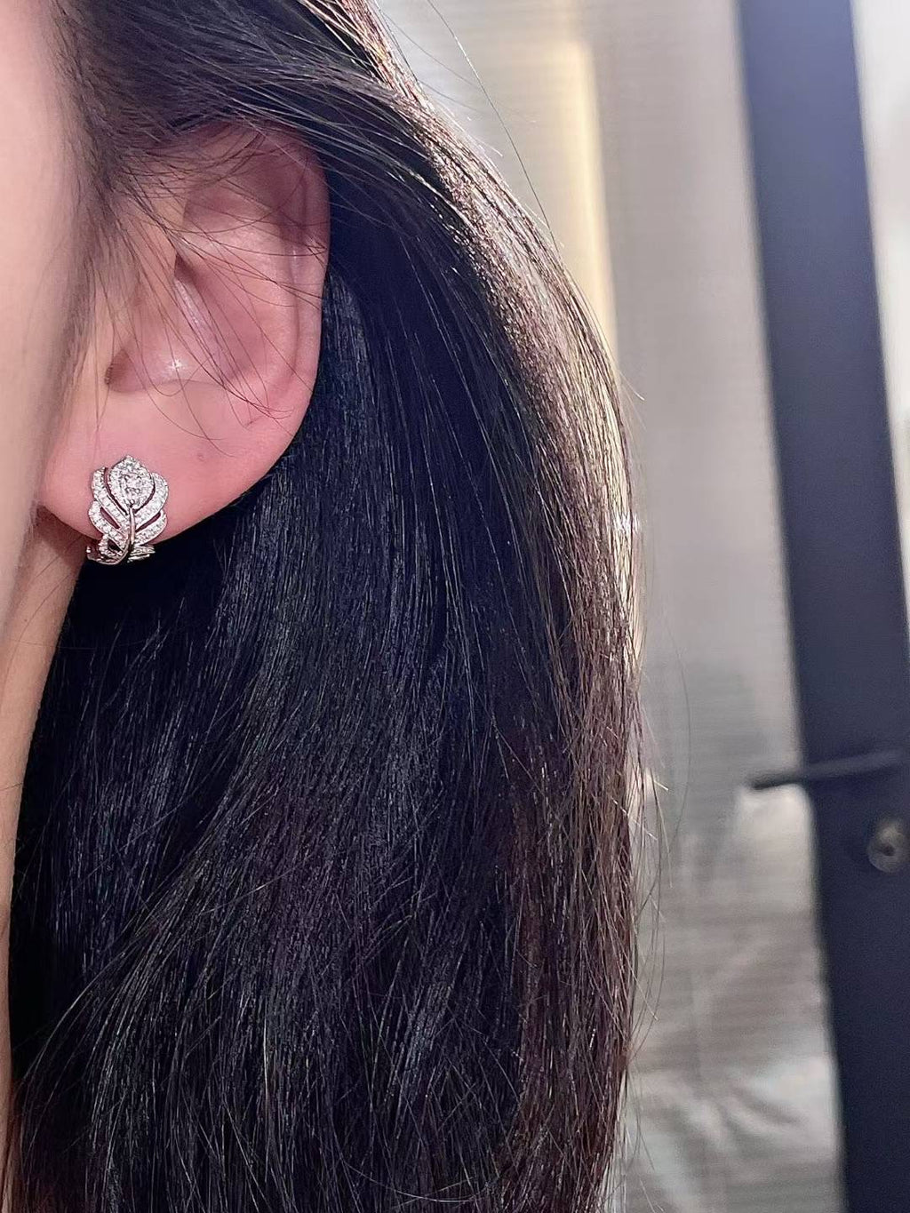 18K鑲天然鑽石羽翼耳環