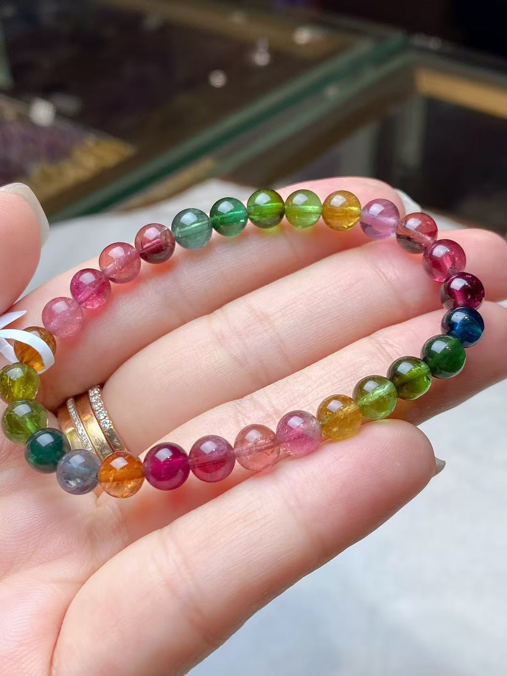 天然碧璽6.5mm圓珠手鏈