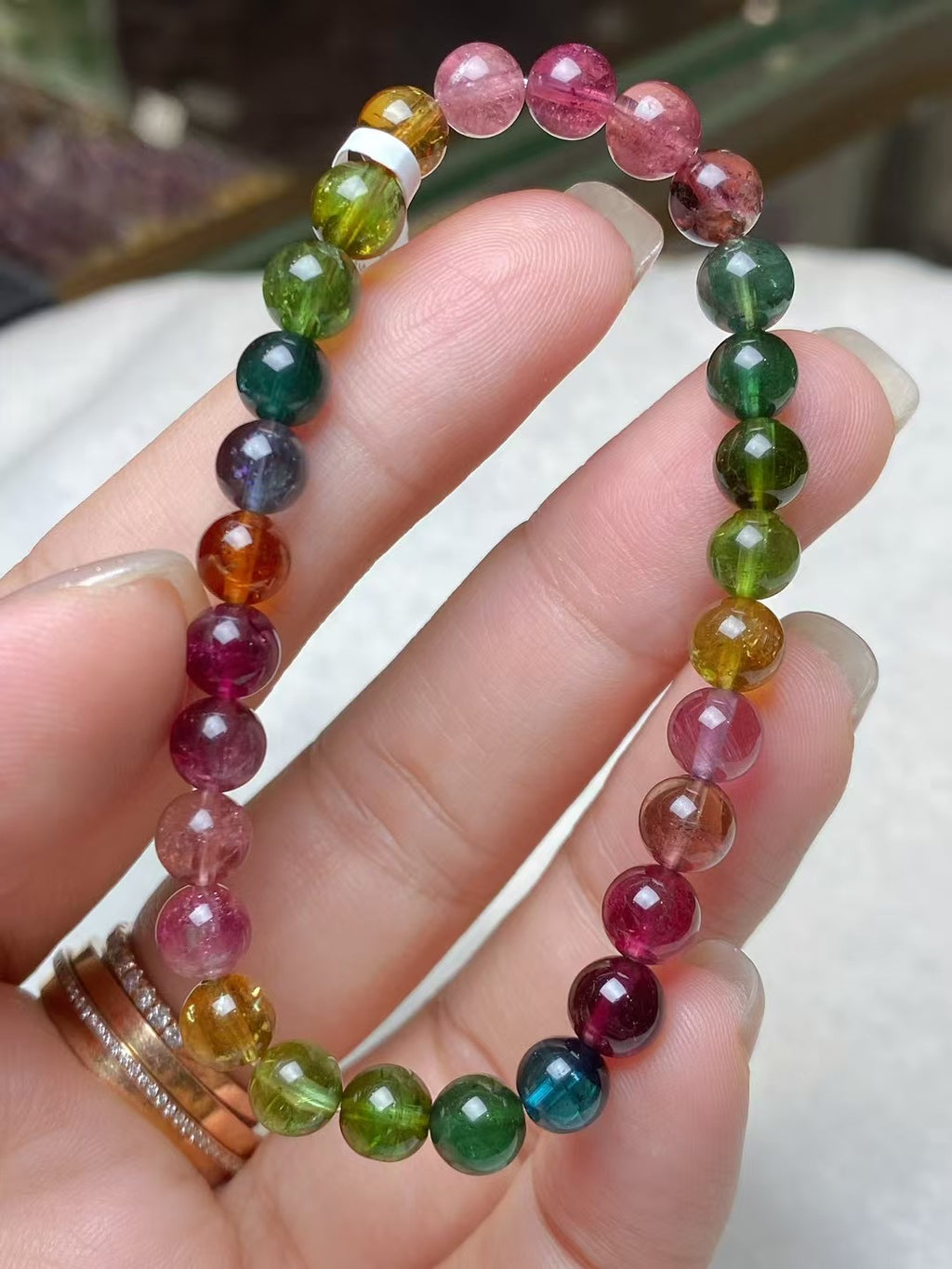 天然碧璽6.5mm圓珠手鏈