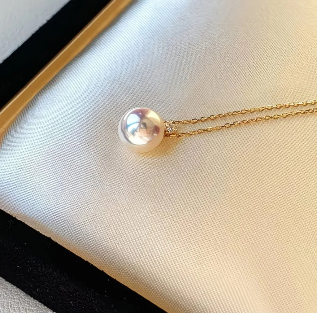 18K金鑽石日本akoya海水珍珠吊墜王妃款頸鏈