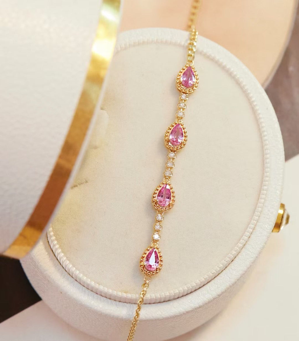 18k金鑽石粉藍寶手鍊