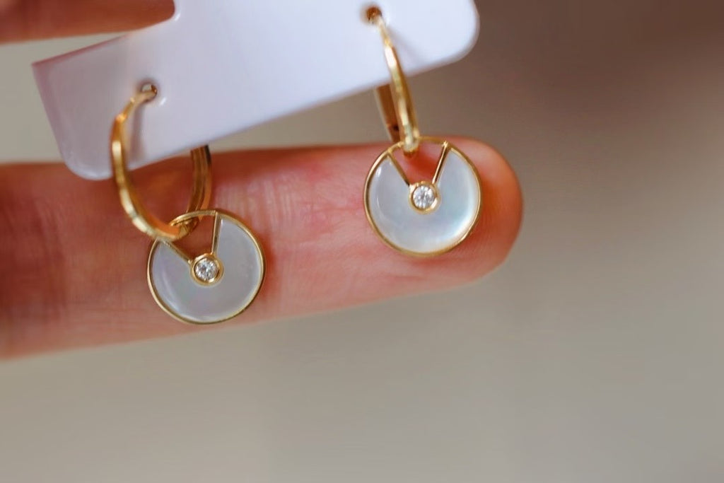 18k金鑽石白貝母耳環