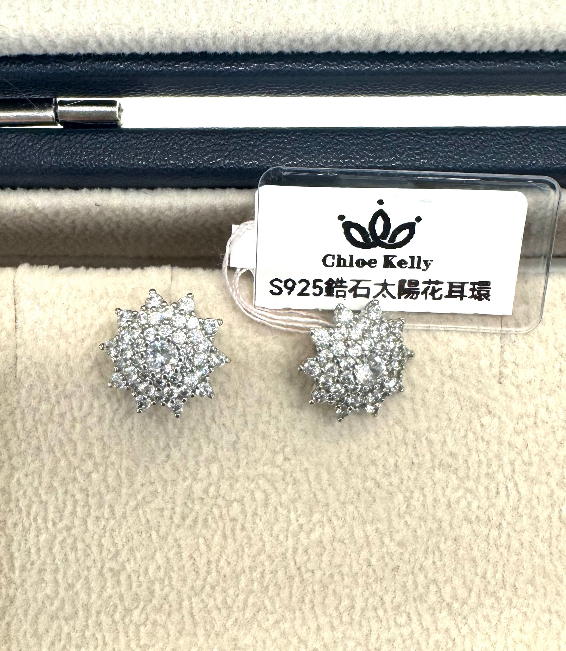 S925鋯石太陽花耳環 E251203014