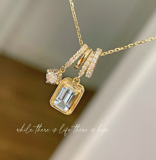 18K天然鑽石海藍寶頸鏈