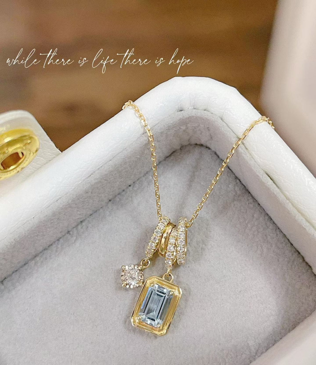 18K天然鑽石海藍寶頸鏈