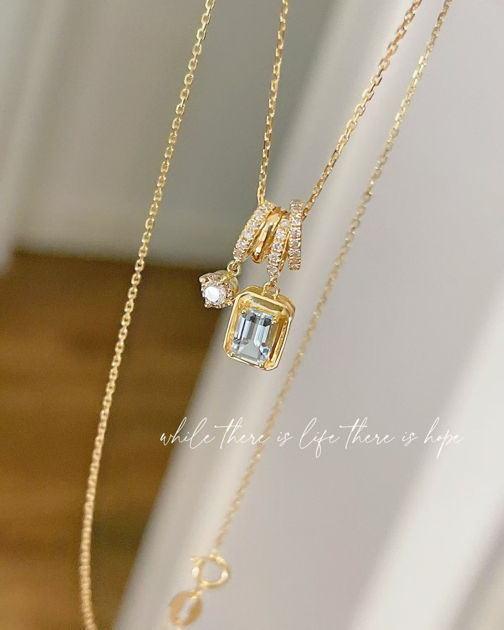 18K天然鑽石海藍寶頸鏈